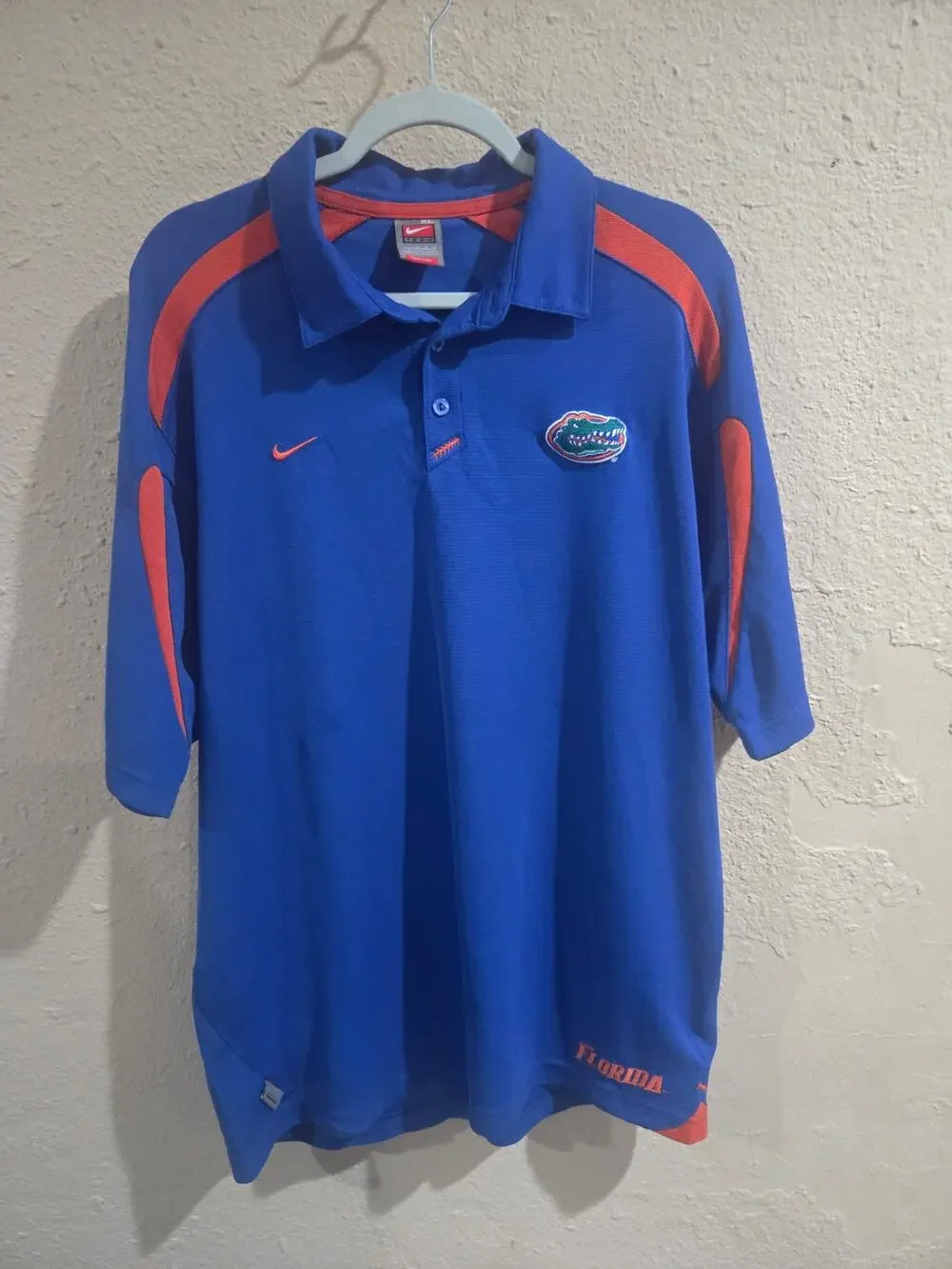 Vintage Nike Florida Gators Polo Shirt Mens XL Blue Orange Logo NCAA EUC DriFit